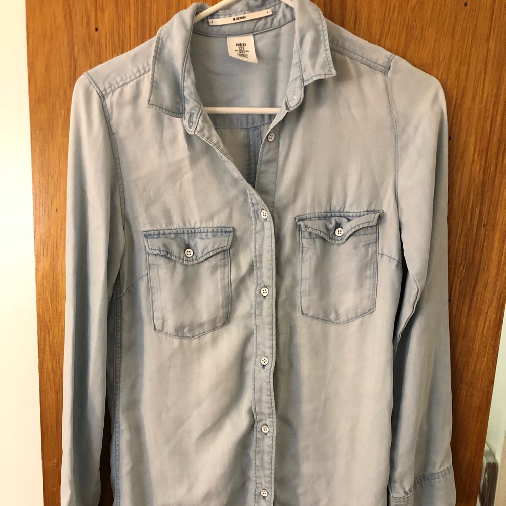 H&M Light Blue Denim Shirt Dress Size 2
